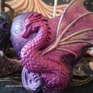 Pink, Purple, and Golden Mystical Dragon Heart Pillar Candle